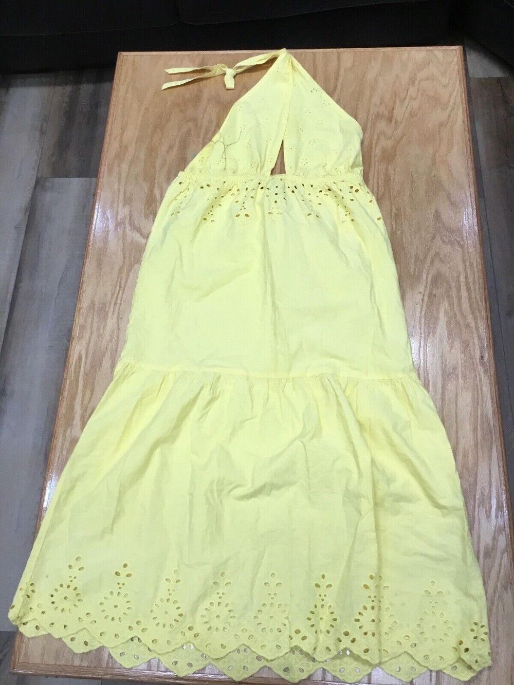 Island River M Yellow Sun Resort Halter Midi Dress